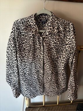 Lands' End Leopard Print Button-Front Blouse in Black and Cream